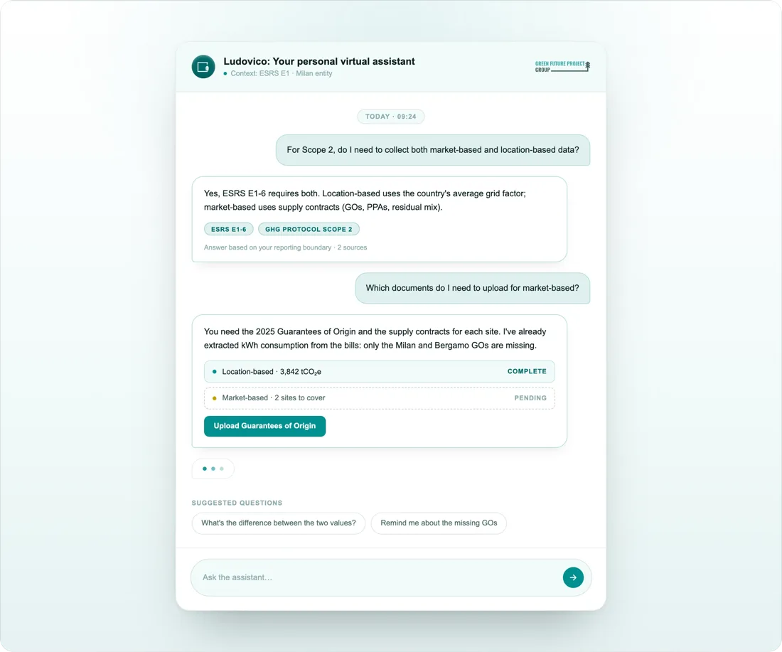 ESG Suite に組み込まれた AI アシスタントのチャット