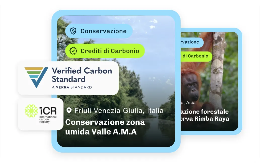 Pagine progetto con crediti certificati Verified Carbon Standard e ICR, tra cui la conservazione della zona umida Valle A.M.A.