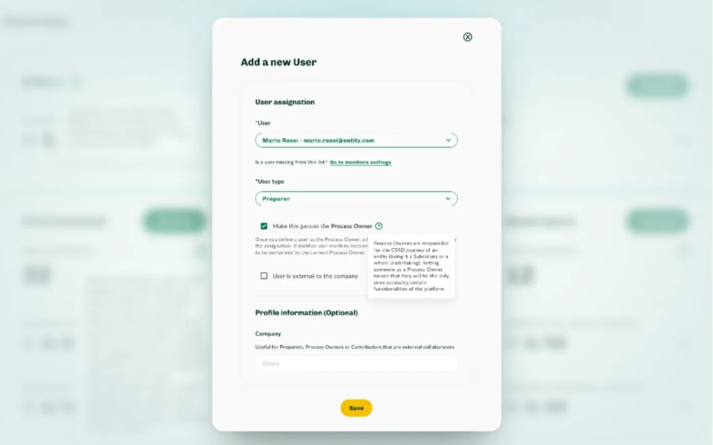 Raccolta dati ESG con assegnazione delle informative ai referenti