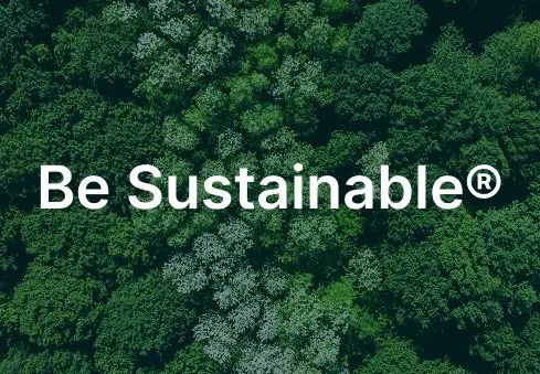 Be Sustainableのマークが入った森林の空撮