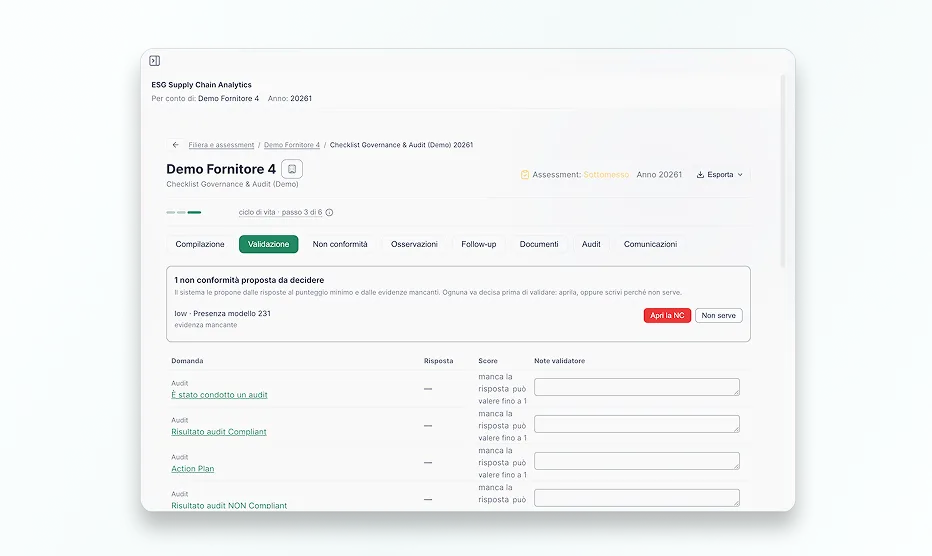 Configurable ESG assessment questionnaire for suppliers