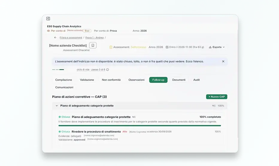 Supplier audit workflow with the status of checks
